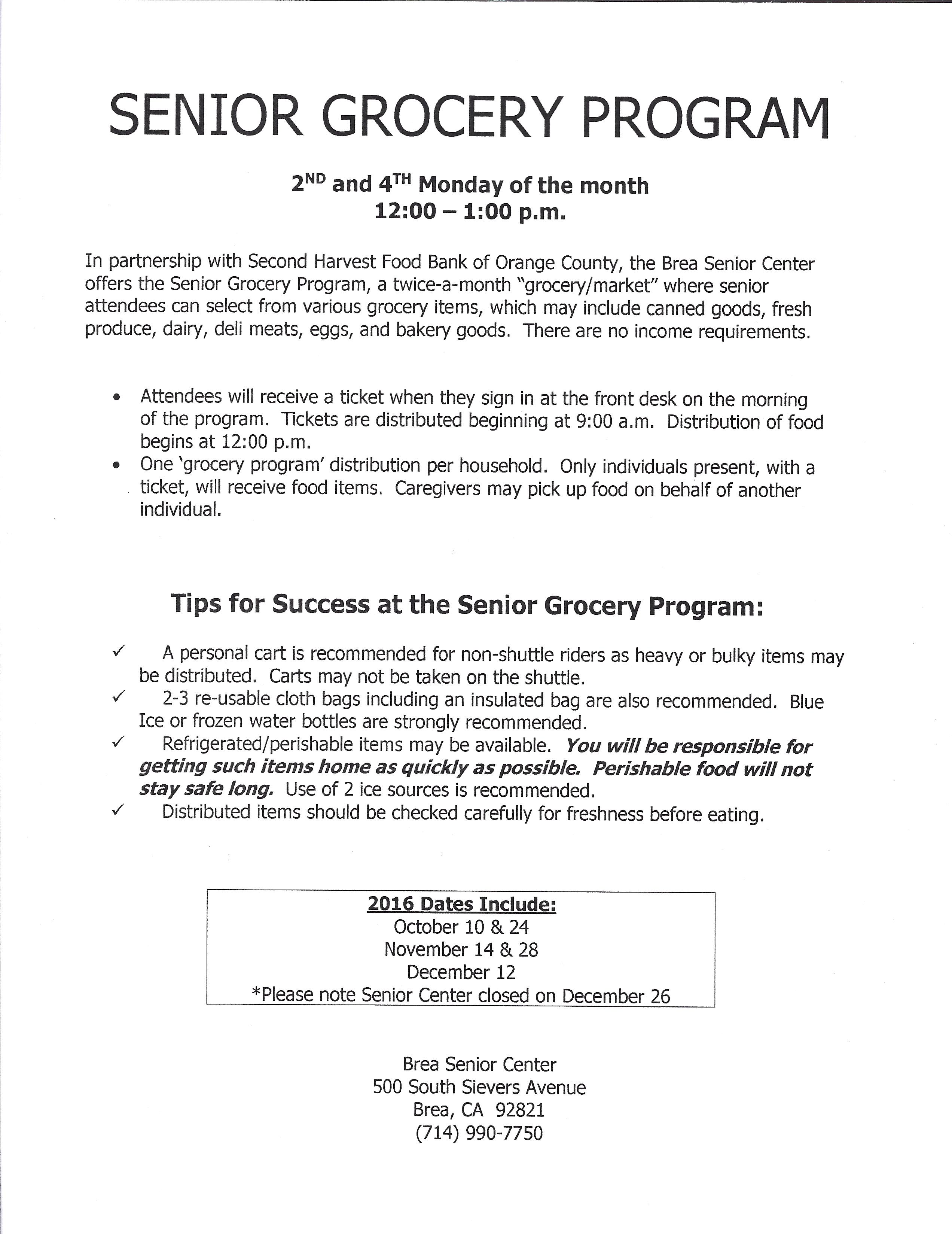 Senior Grocery Program Tips